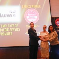 Mauve Group collecting Bronze for 'Best EoR provider' at the HRM Asia Awards