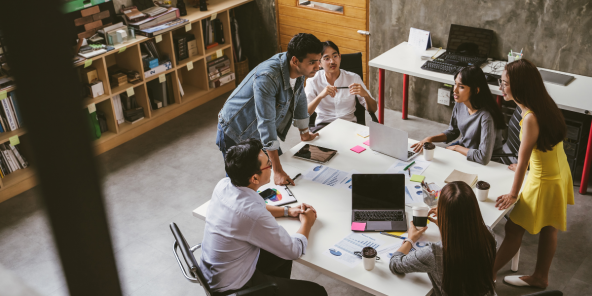 Asian colleagues in discussion
