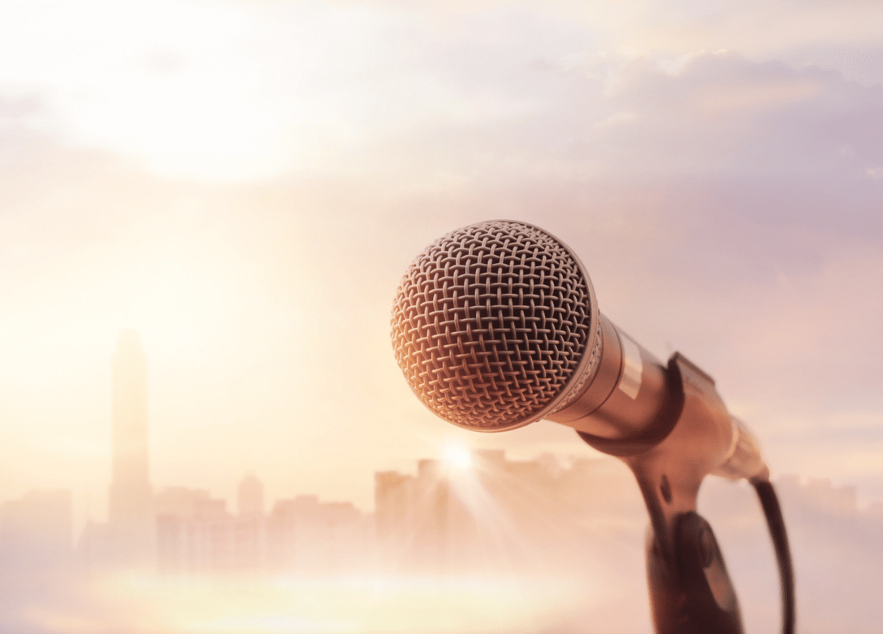 Microphone with City Scape Background