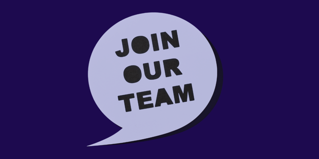 Mauve-coloured speech bubble reading 'Join our team'