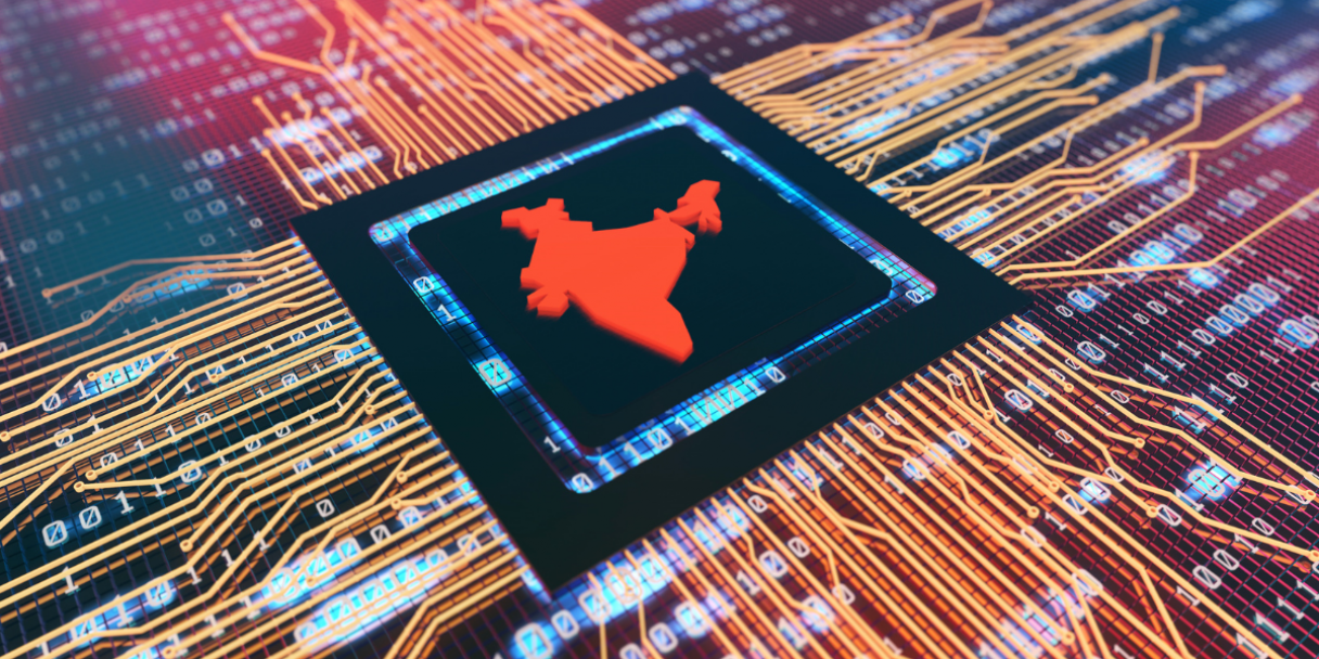 mapa de la india impreso en un chip digital