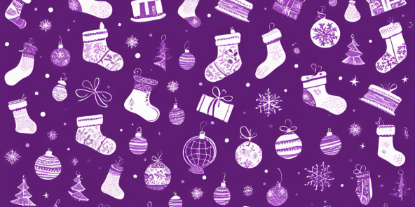 un fondo morado con adornos navideños blancos