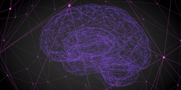 un cerebro morado sobre fondo negro